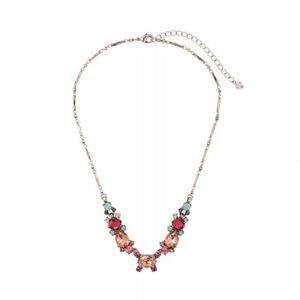 Pink Tunal Mint Crystal Flower Vintage Gold Pendant Statement Necklace
